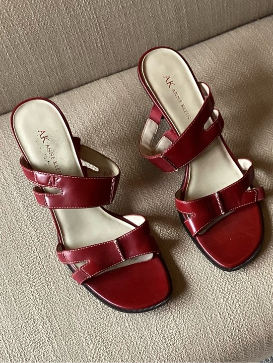 Anne Klein Shoes - Anne Klein Red Leather Double-Strap Slide Mules